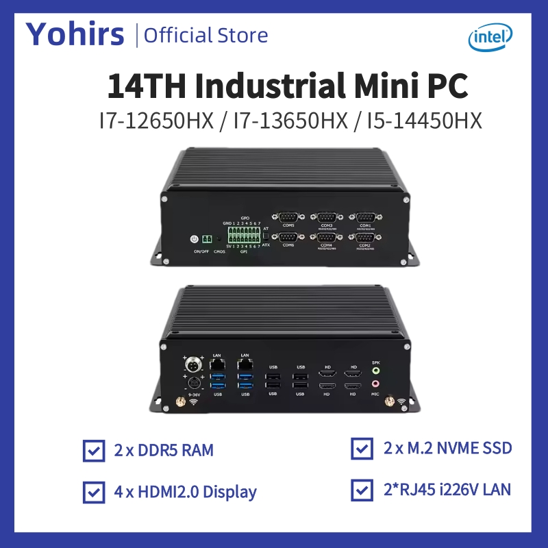 Fanless Industrial Pc Rs485 Core I7 - 14th อุตสาหกรรม Mini Pc i5-14450HX i7-13650HX